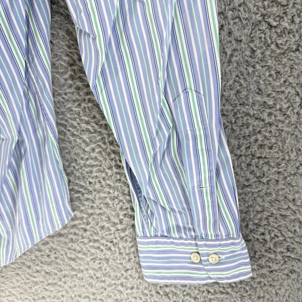 Ralph Lauren Custom‎ Fit Long Sleeve Button Shirt Men's 17 XL Blue Green Striped